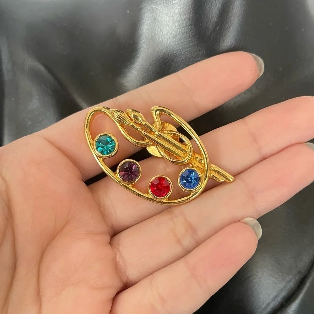 Vintage Avon Gold-Tone Artist Palette Pin Brooch With Colorful Rhinestones